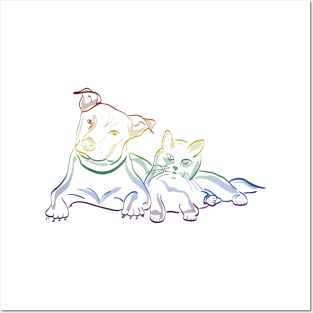 Gay Pride Cat & Dog Staring Posters and Art